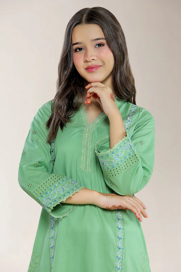 Embroidered Cambric Green Teens 2PC