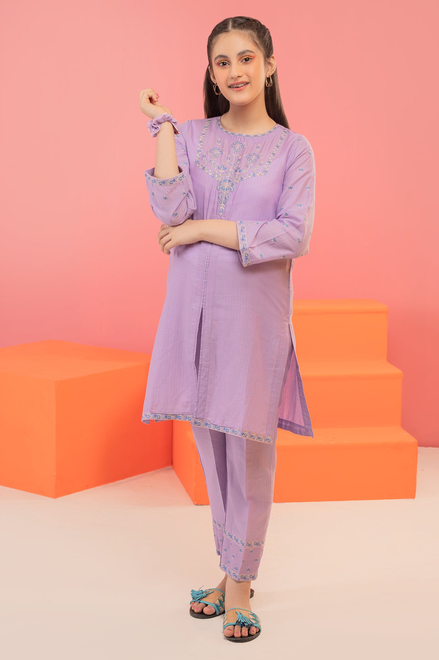 Lilac Embroidered Teens 2PC Suit From Diners