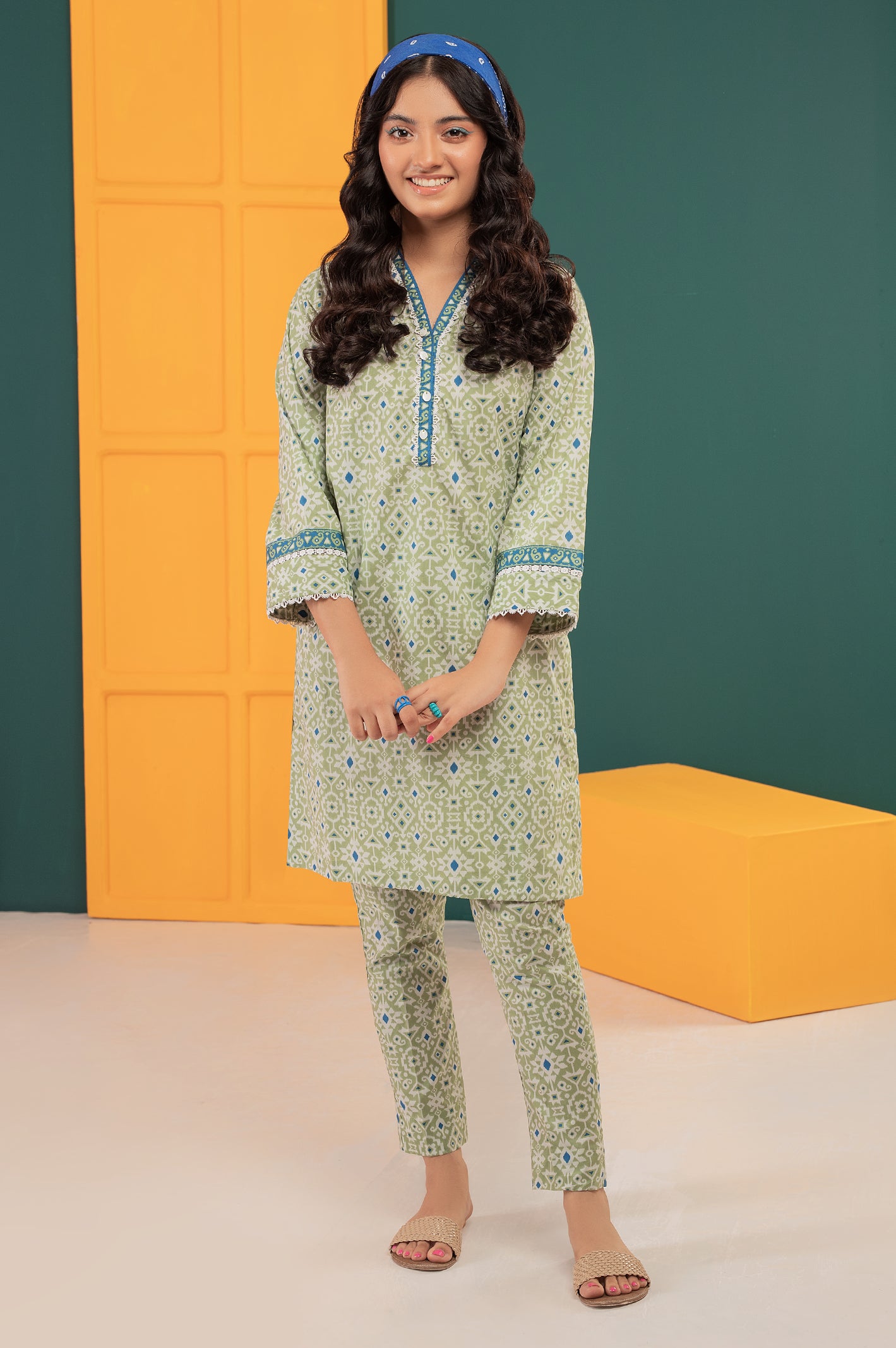 Lawn Green Teens 2PC Suit From Diners