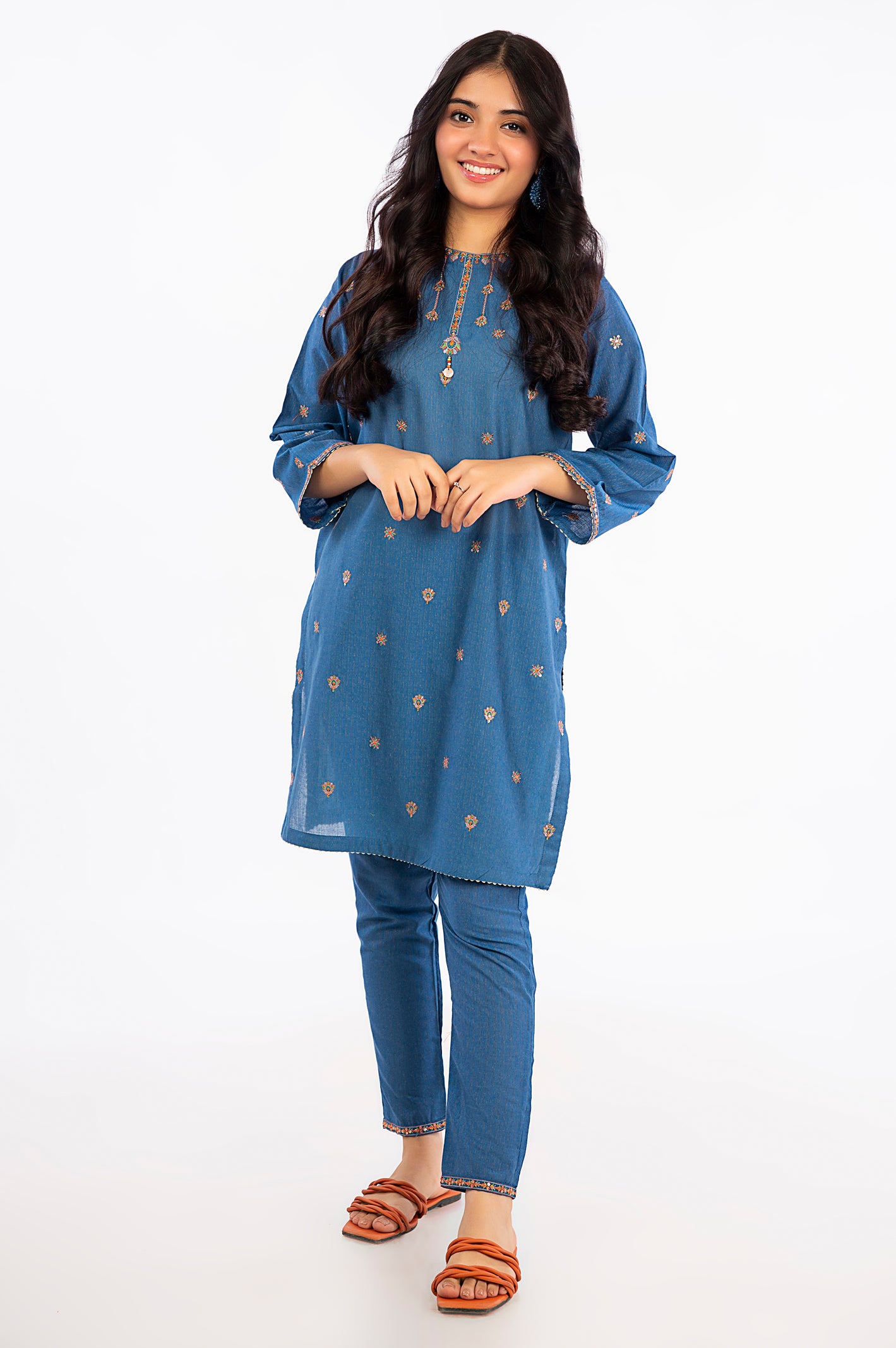 Blue Embroidered Teens 2PC Suit From Diners