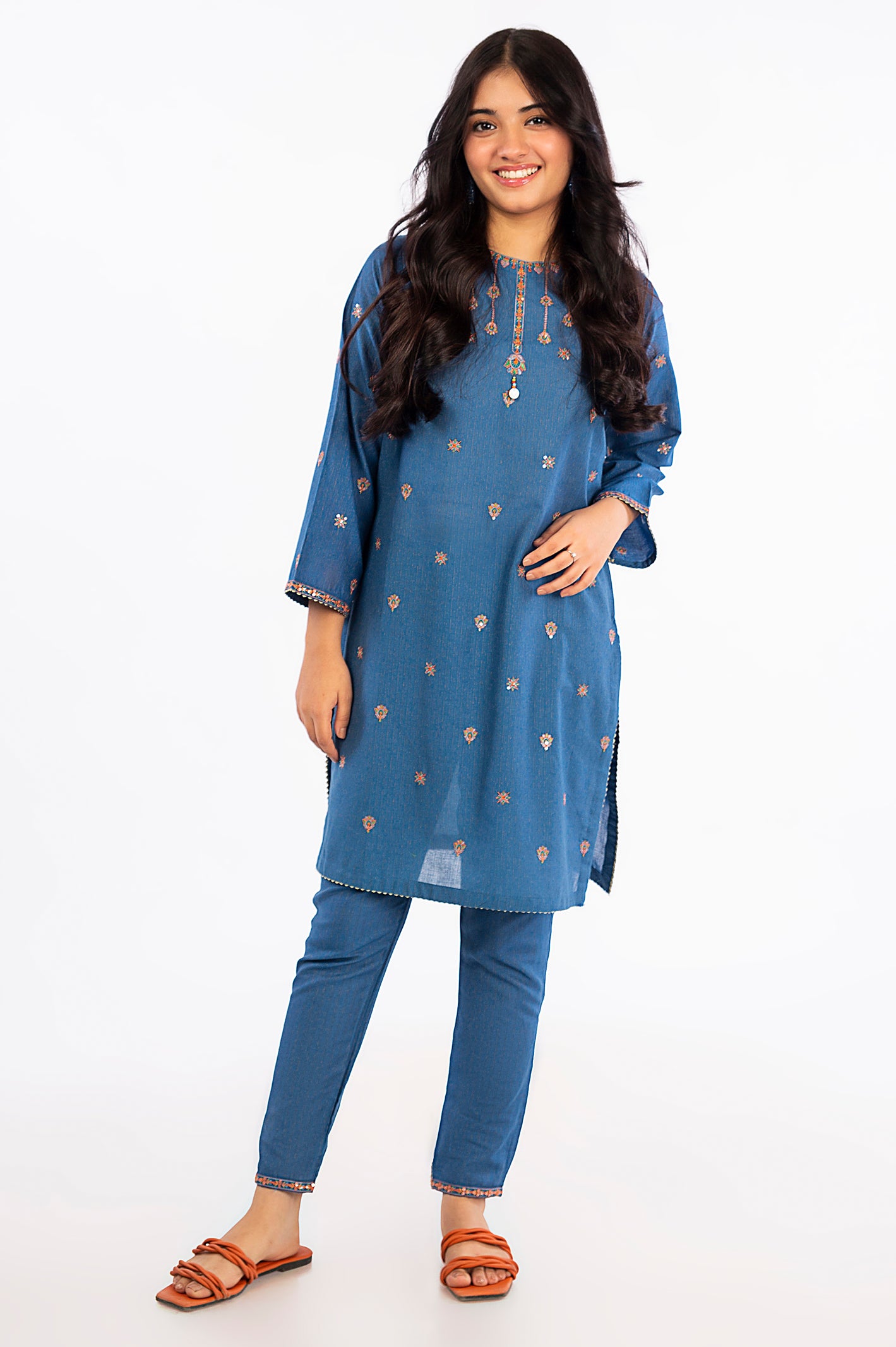 Blue Embroidered Teens 2PC Suit From Diners