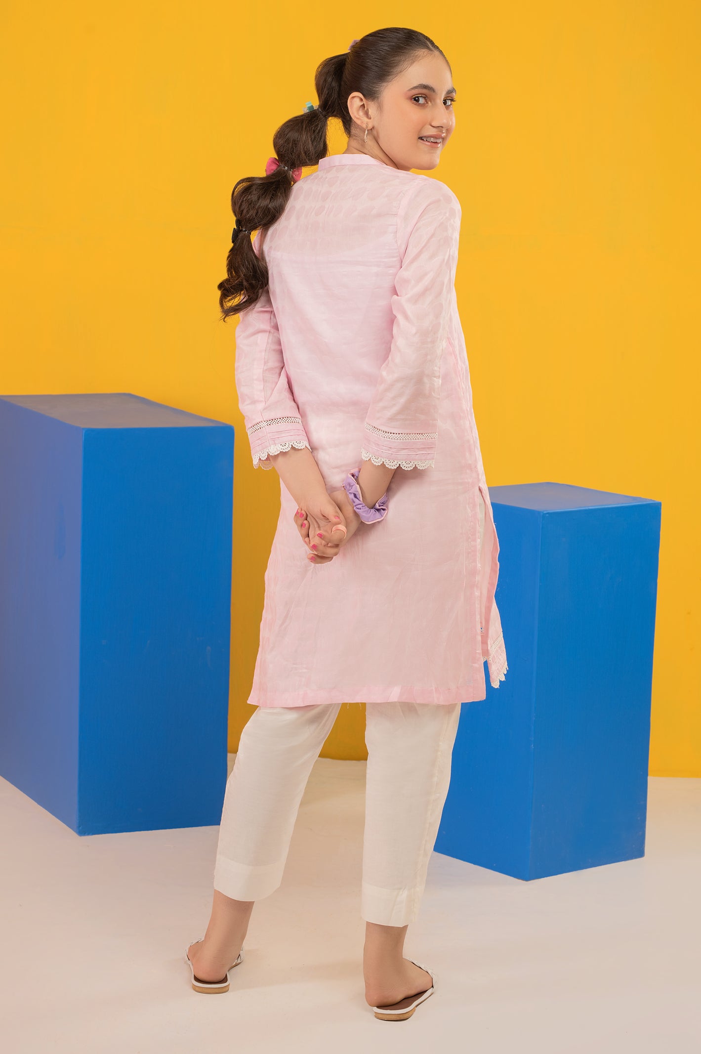 Pink Solid Teens Kurti From Diners