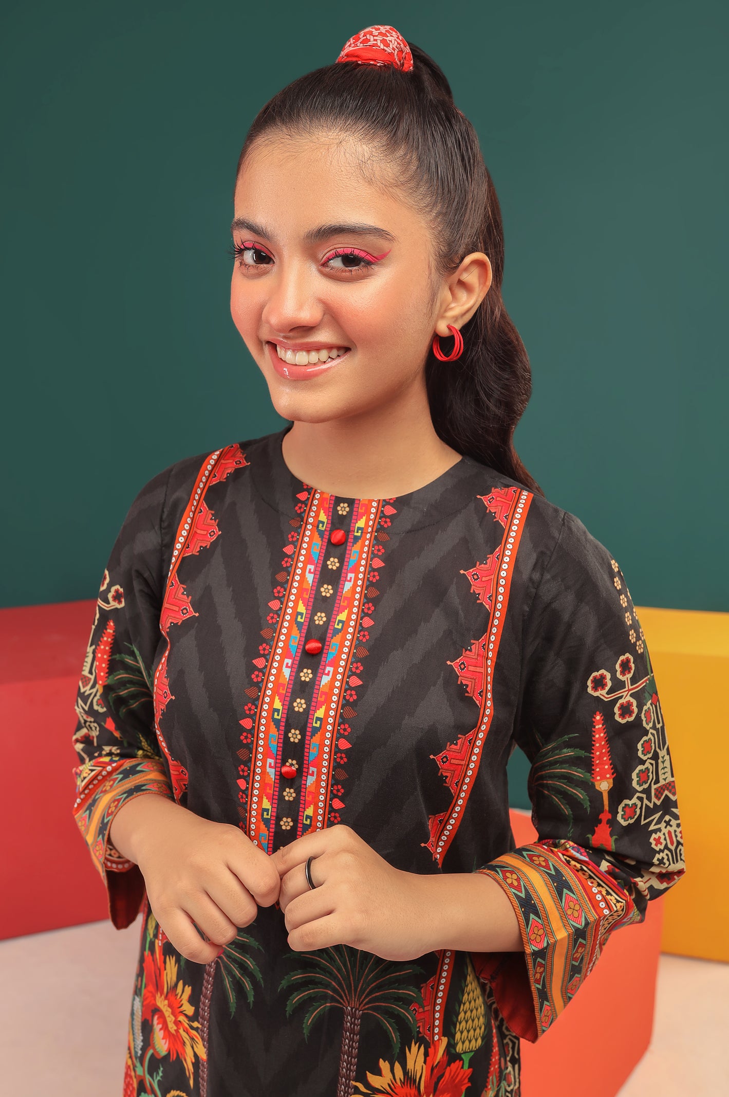 Black Printed Teens Kurti From Diners