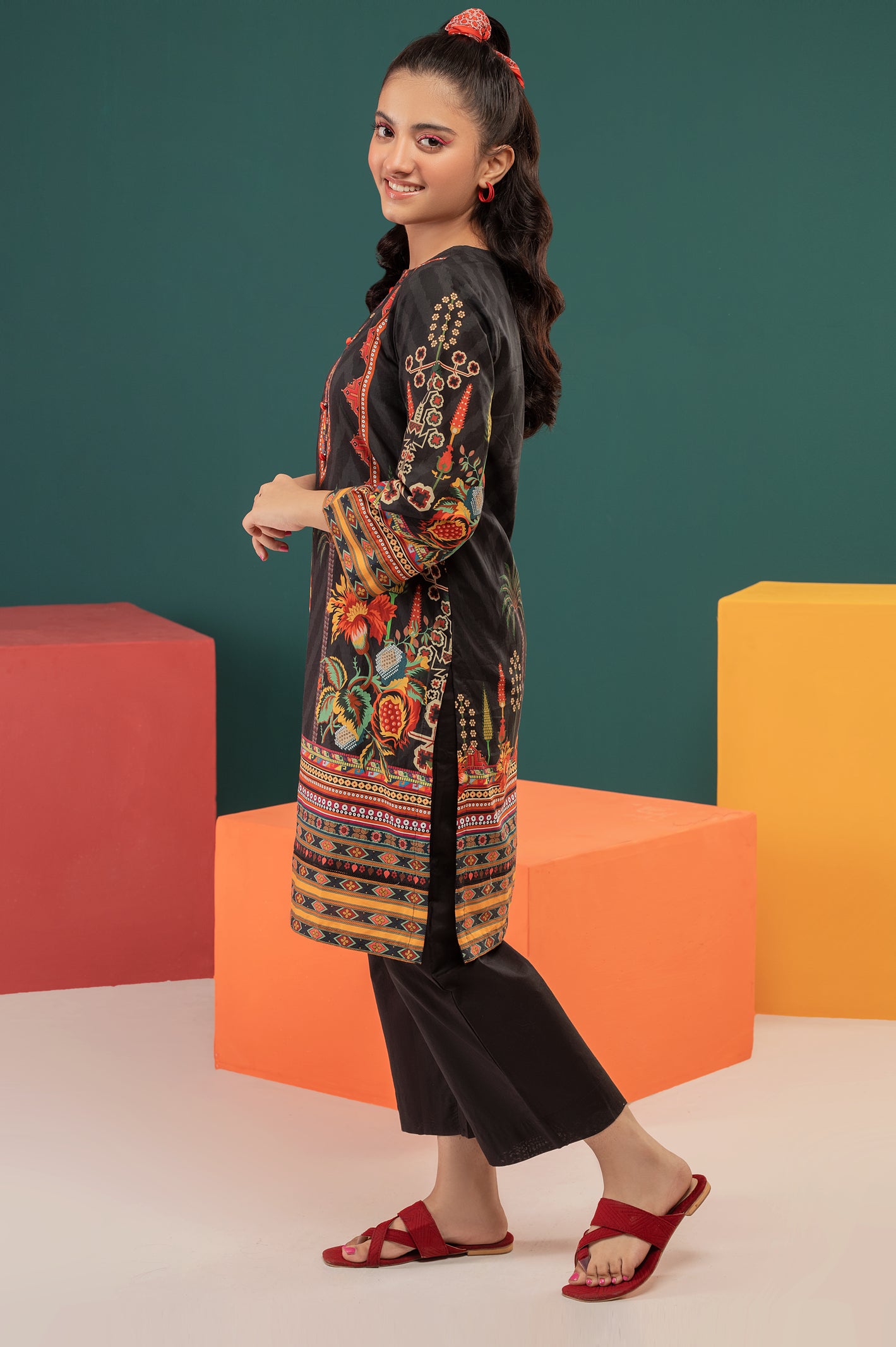 Black Printed Teens Kurti From Diners