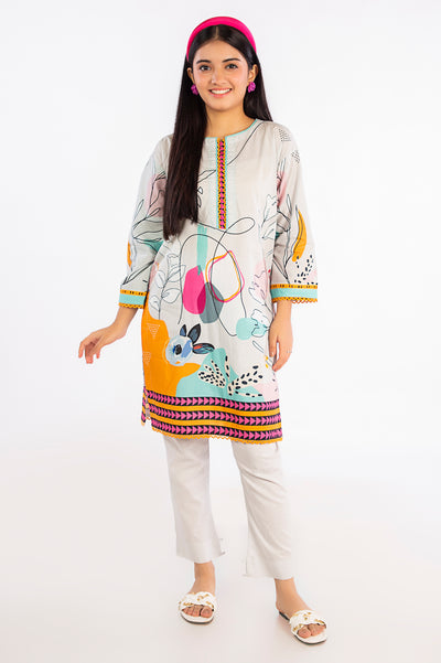 Grey Printed Teens Kurti From Diners
