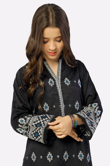 Black Embroidered Teen Kurti