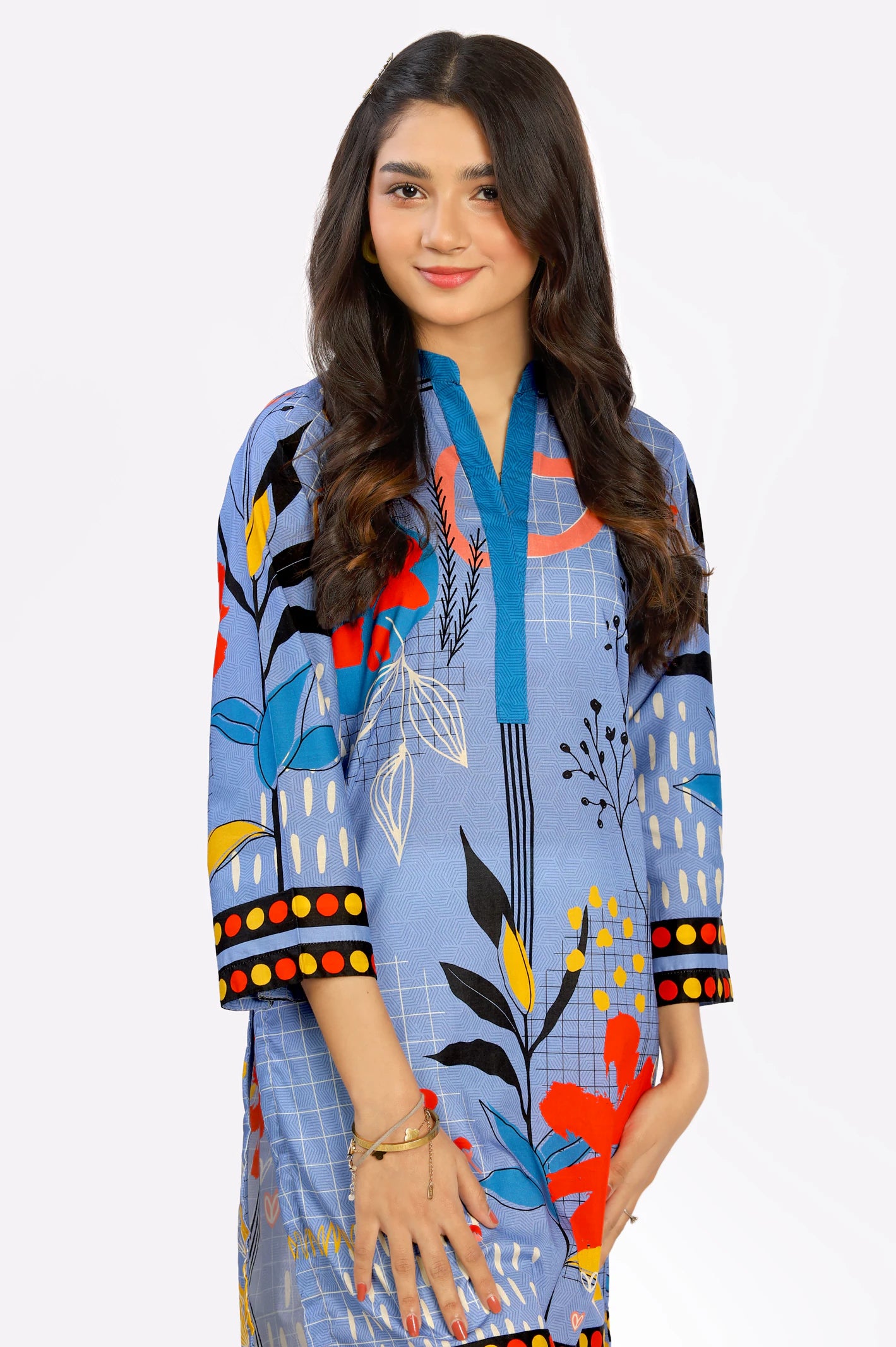 Blue Cambric Teens Printed Kurti From Diners