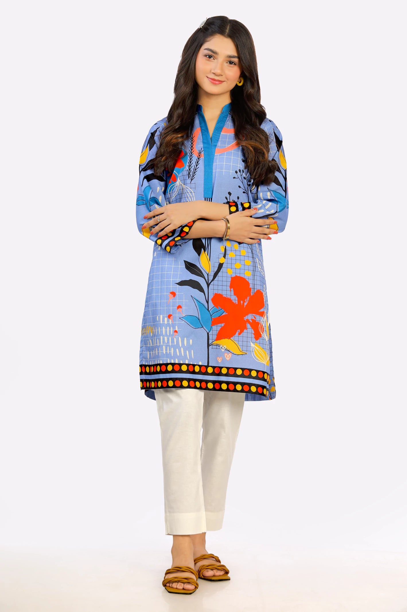 Blue Cambric Teens Printed Kurti From Diners