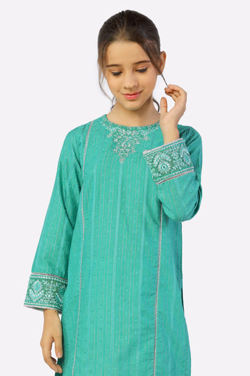 Green Embroidered Teen Kurti