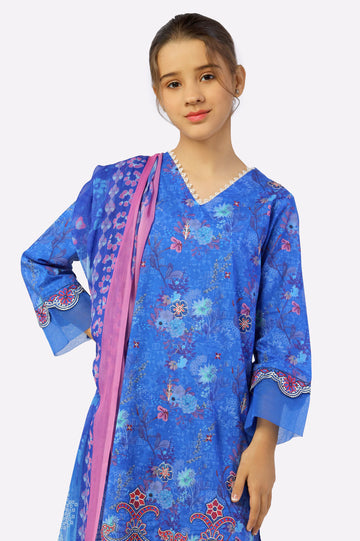 Blue Printed Embroidered Kurti & Dupatta