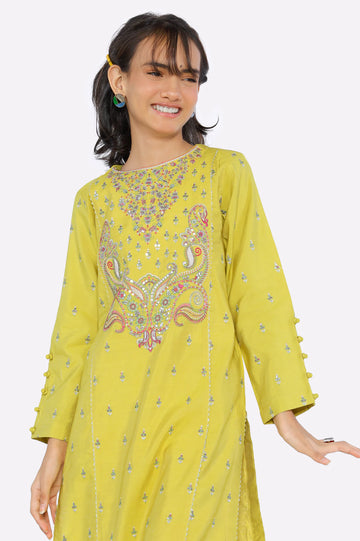 Yellow Embroidered Teens 2PC