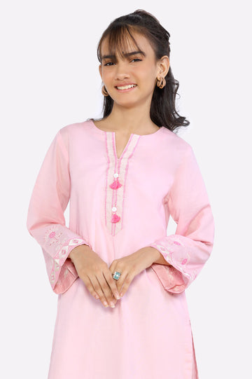 Pink Embroidered Teens Kurti