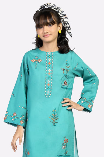 Dark Green Embroidered Teens Kurti