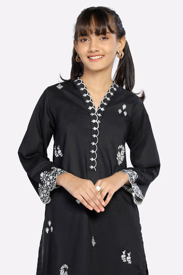 Black Embroidered Teens Kurti
