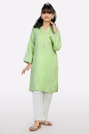 Green Embroidered Teens Kurti