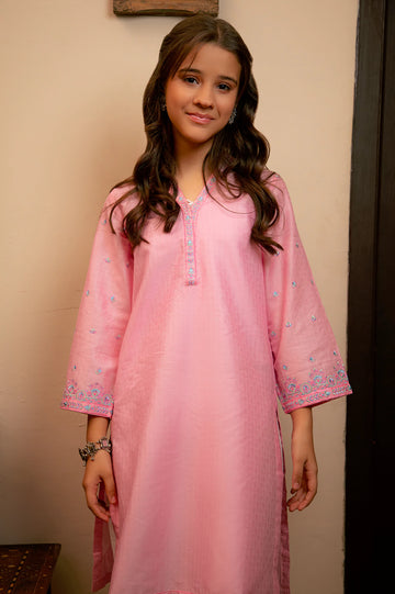 Pink Embroidered Teens Kurti