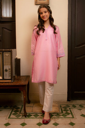 Pink Embroidered Teens Kurti