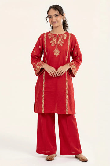 Embroidered Khaddar-Orange Teens 2PC