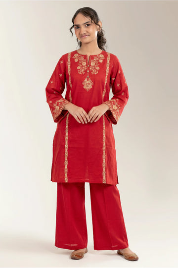 Embroidered Khaddar-Orange Teens 2PC