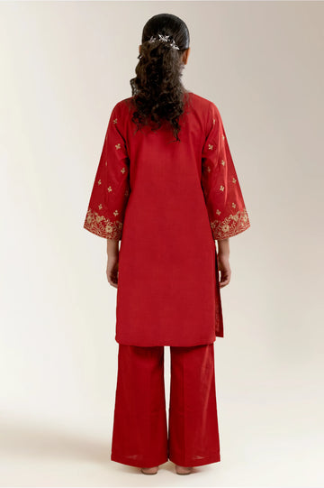 Embroidered Khaddar-Orange Teens 2PC