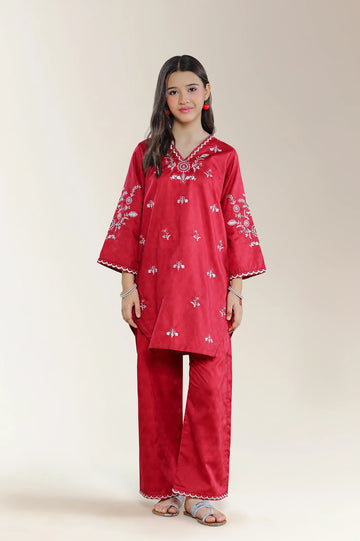 Embroidered Jacquard Red Teens 2PC