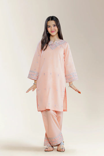 Embroidered Cambric Peach Teens 2PC