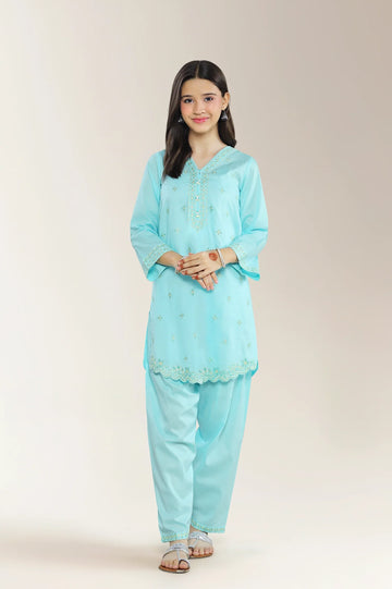 Embroidered Cambric Blue Teens 2PC