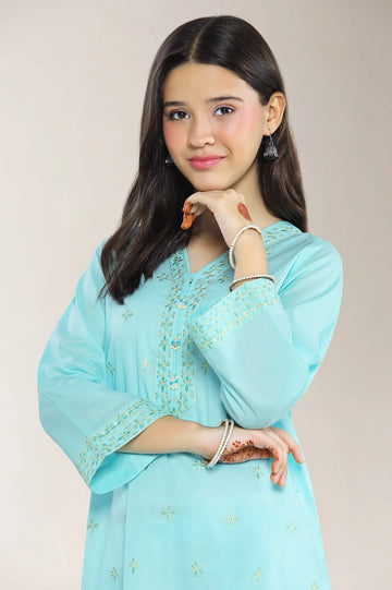 Embroidered Cambric Blue Teens 2PC