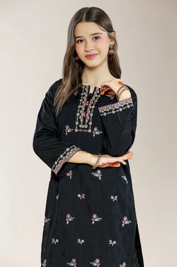 Embroidered Jacquard Black Teens 2PC