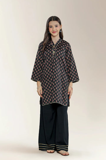 Printed Silk Black Teens 2PC