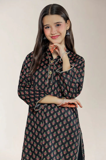 Printed Silk Black Teens 2PC