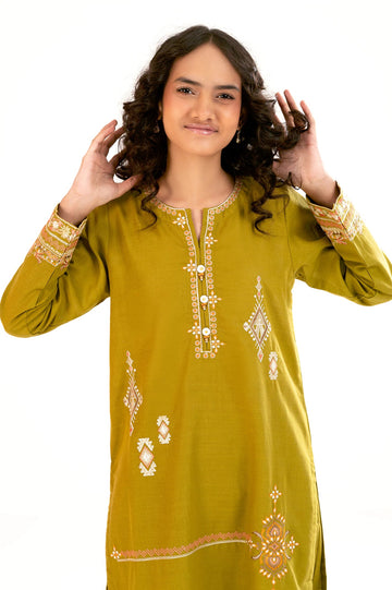 Embroidered Khaddar-Olive Teens 2PC