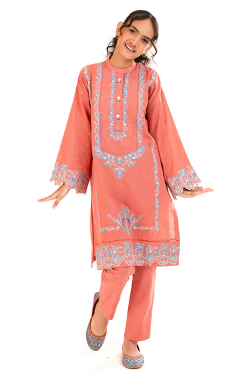 Peach Embroidered Teens 2PC