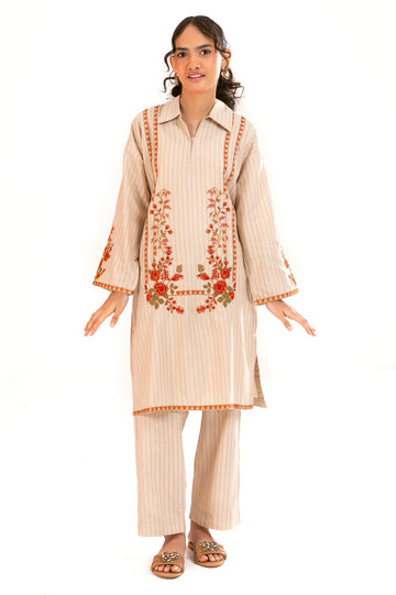 Beige Embroidered Teens 2PC