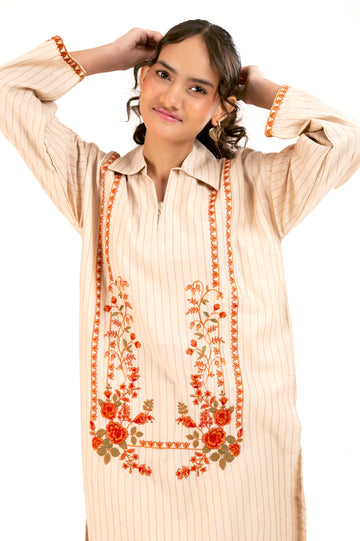 Beige Embroidered Teens 2PC
