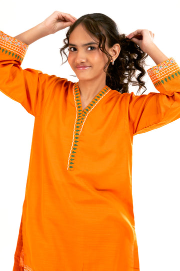 Orange Block Printed Teens 2PC