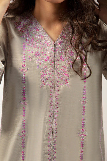 Embroidered Khaddi Net-Grey Teens 2PC