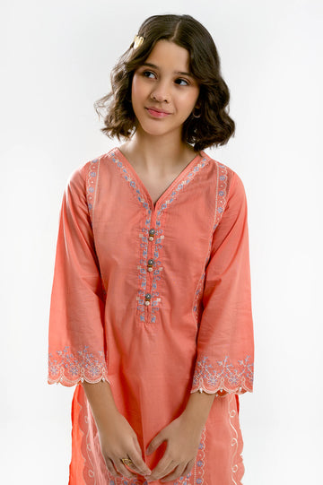 Peach Embroidered Teens 2PC
