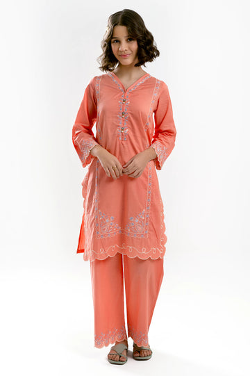 Peach Embroidered Teens 2PC