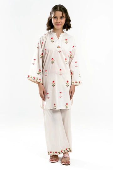 Off White Embroidered Teens 2PC