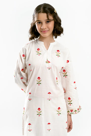 Off White Embroidered Teens 2PC