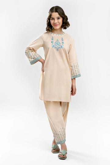 Beige Embroidered Teens 2PC