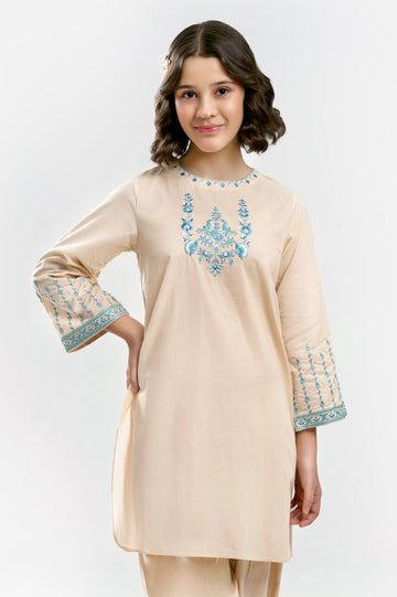 Beige Embroidered Teens 2PC