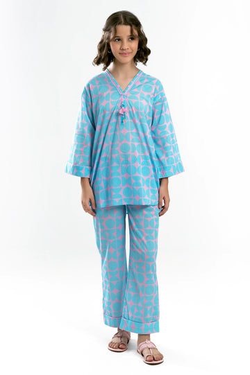 Sky Blue Printed Teens 2PC