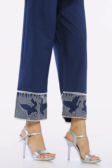 Blue Embroidered Trouser