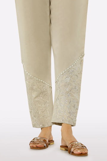 Beige Embroidered Trouser