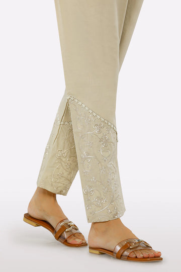 Beige Embroidered Trouser
