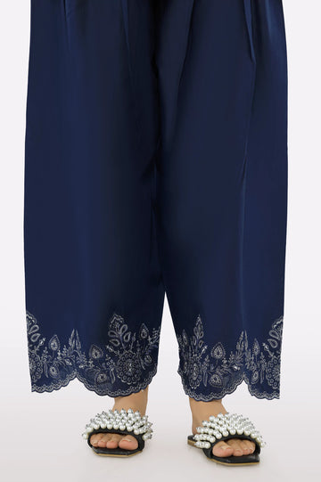 Navy Blue Embroidered Trouser