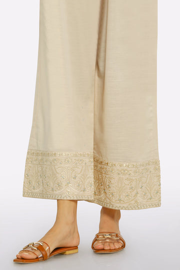 Beige Embroidered Trouser