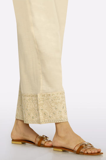 Beige Embroidered Trouser